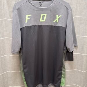 Fox Men's Grey and Lime Short-Sleeve Performance Jersey